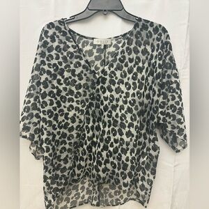 WAYF Black and White Leopard Print Blouse